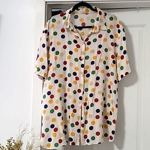 Vintage unisex multicolor polka dot button down shirt